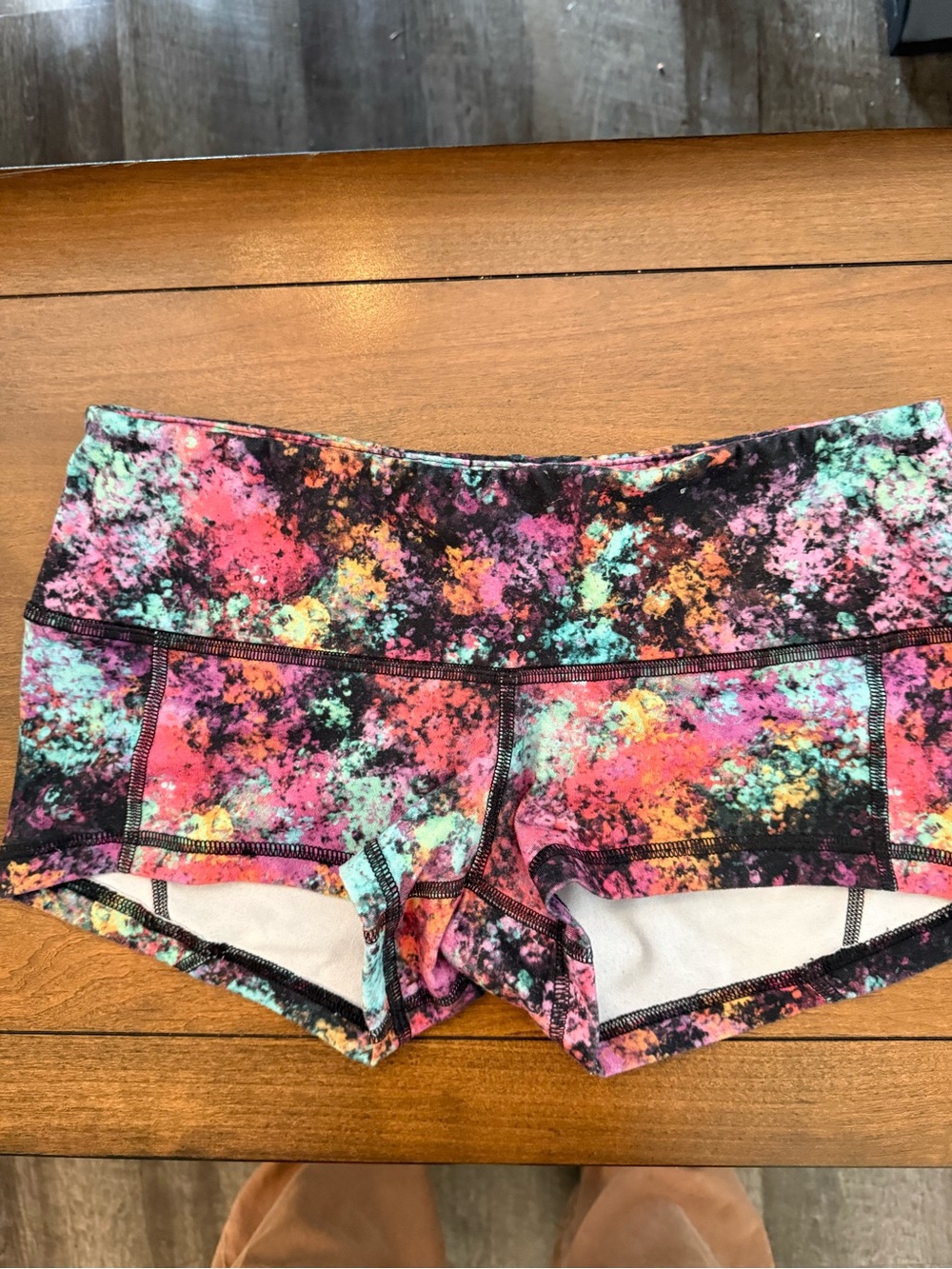 Fleo Women's Black, Pink & Teal Splash Athletic Shorts